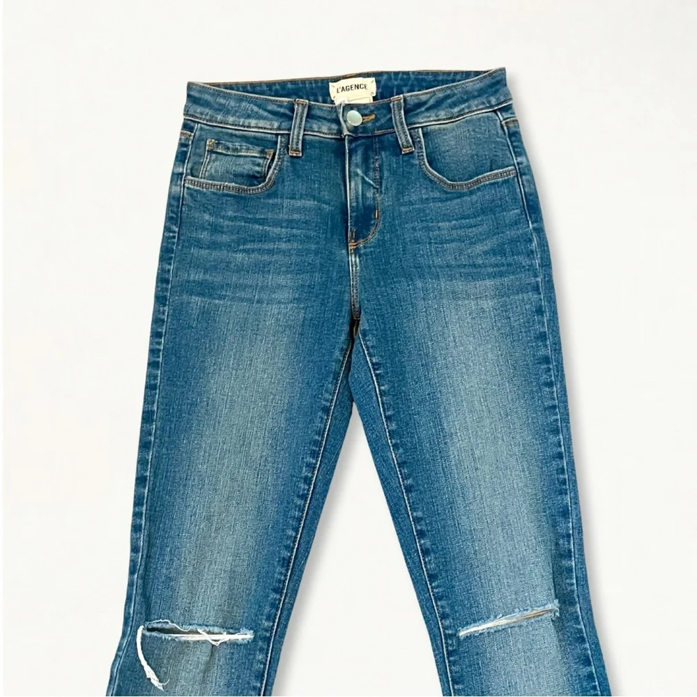L'AGENCE Mon Jules Distressed Skinny Jeans in Authentique Denim Size 25 - Picture 6 of 16